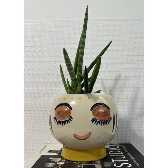 Big Bulgy Eye Face Ceramic Pedestal Planter Flower Pot Multi HANDMADE - Picture 10 of 17
